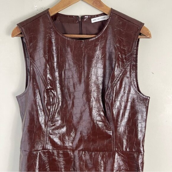 Avec Les Filles Women's Croc-Embossed Mini Dress Chocolate Brown Size 14 - Picture 7 of 16